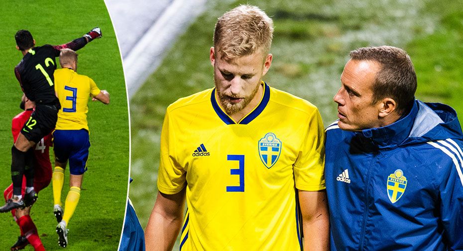 Sverige Fotboll: TV: Otäck smäll för Dagerstål – tvingades kliva av i U21-kvalet: ”Kan mycket väl vara en hjärnskakning”