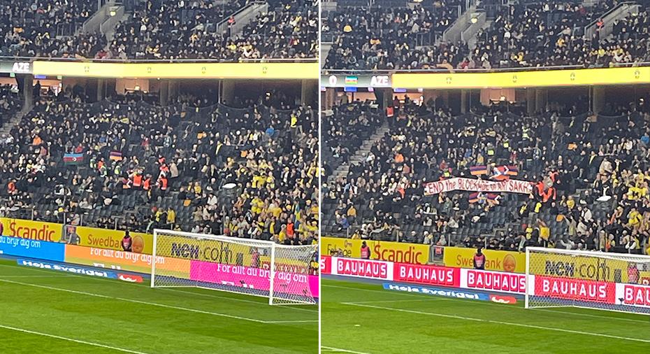 Sverige Fotboll: Protest på Friends Arena - ordningsvakter klev in på läktaren