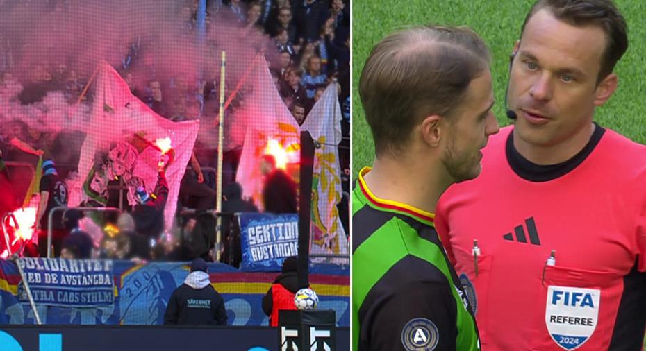 Djurgården Fotboll: Gais-flaggor brändes på Tele2 - spelet pausades